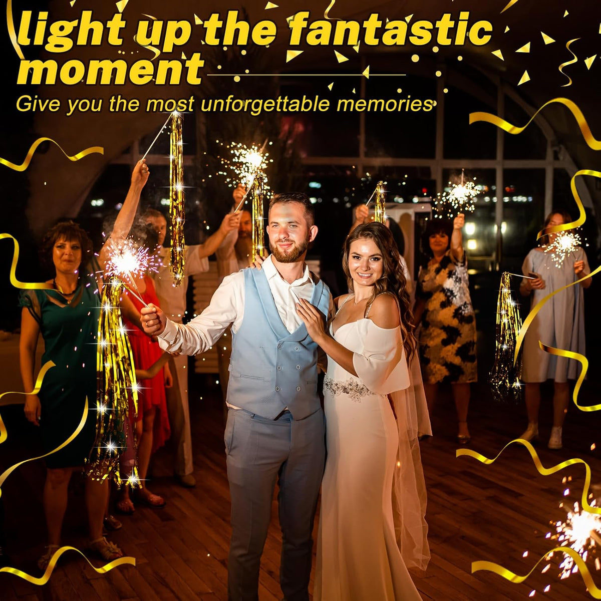 100 Pcs Wedding Fairy Wands with Bells Foil Tinsel Ribbon Stick Wands Tinsel Party Streamers with