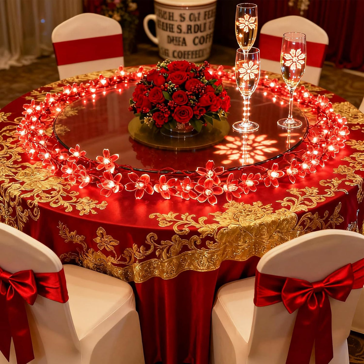 Cherry Blossom Flower String Lights, 100 led 33 feet 8 Mode Plug in Fairy Lights for Valentine's