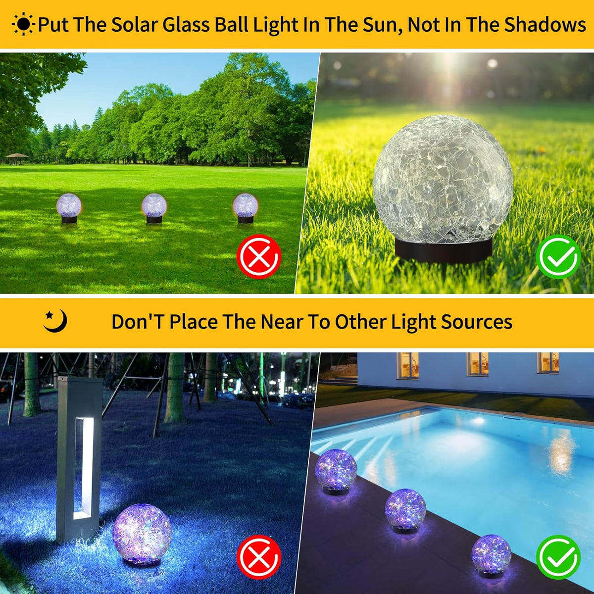 Solar Globe Lights Outdoor Waterproof-Solar Balls for Garden-Cracked Glass Ball Lights
