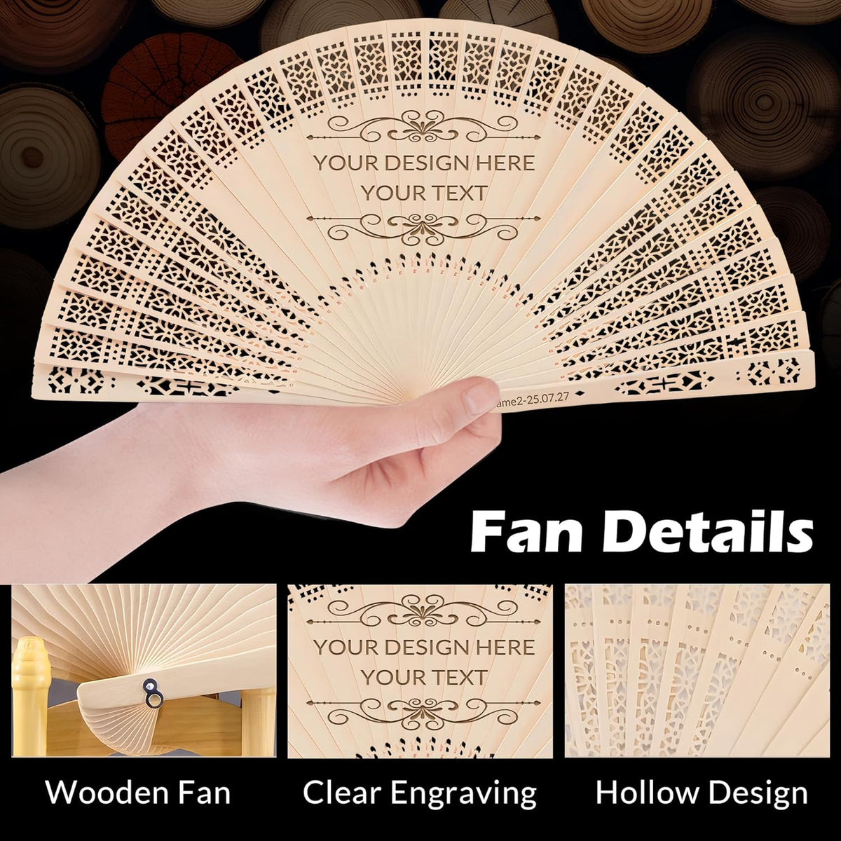 100 PCS Custom Fans Personalized Folding Fans for Line Dancing Wooden Hand Fan Wedding Favors Gift