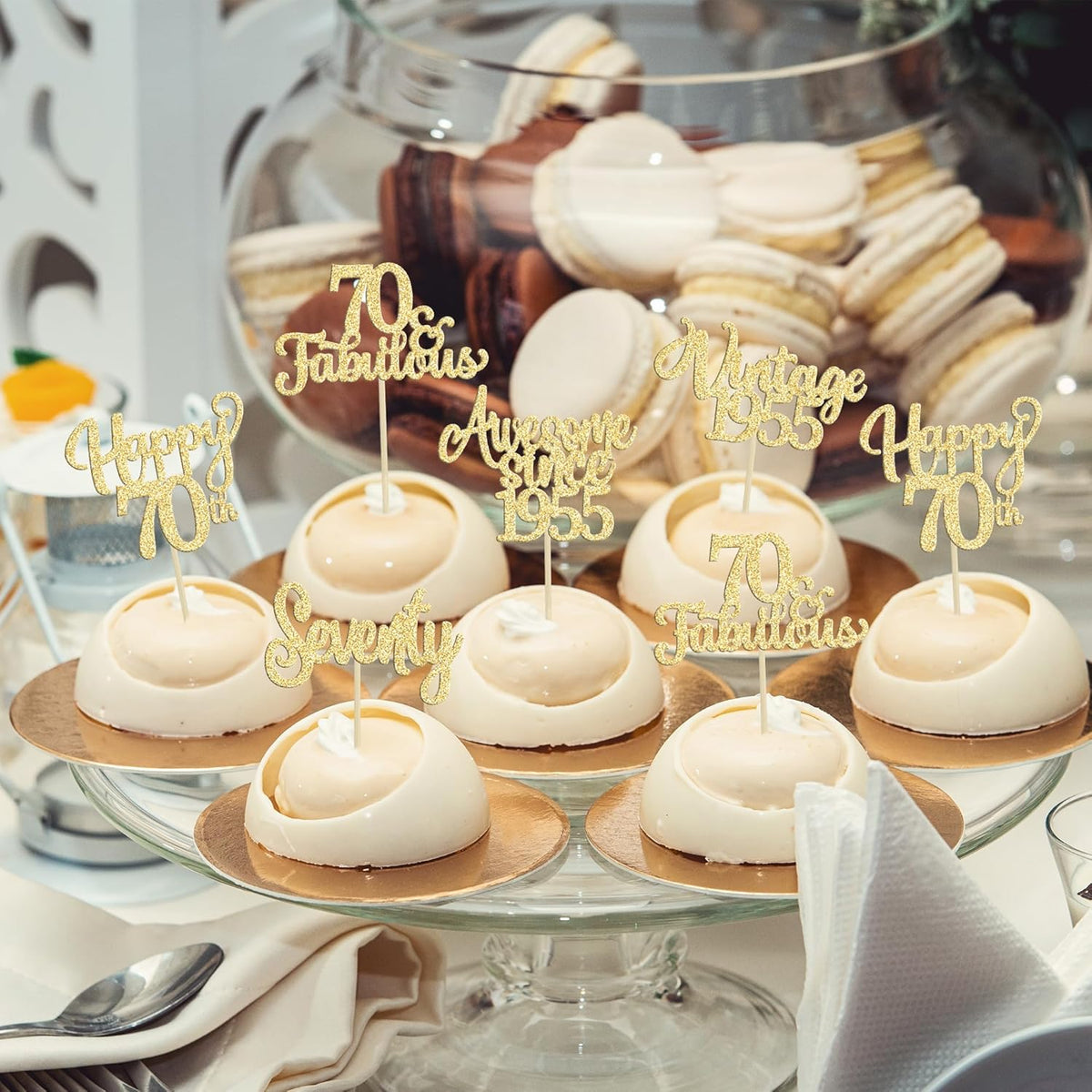 30Pcs Vintage 1955 Cupcake Toppers Glitter Seventy Happy 70th Birthday 70 Fabulous Cupcake Picks