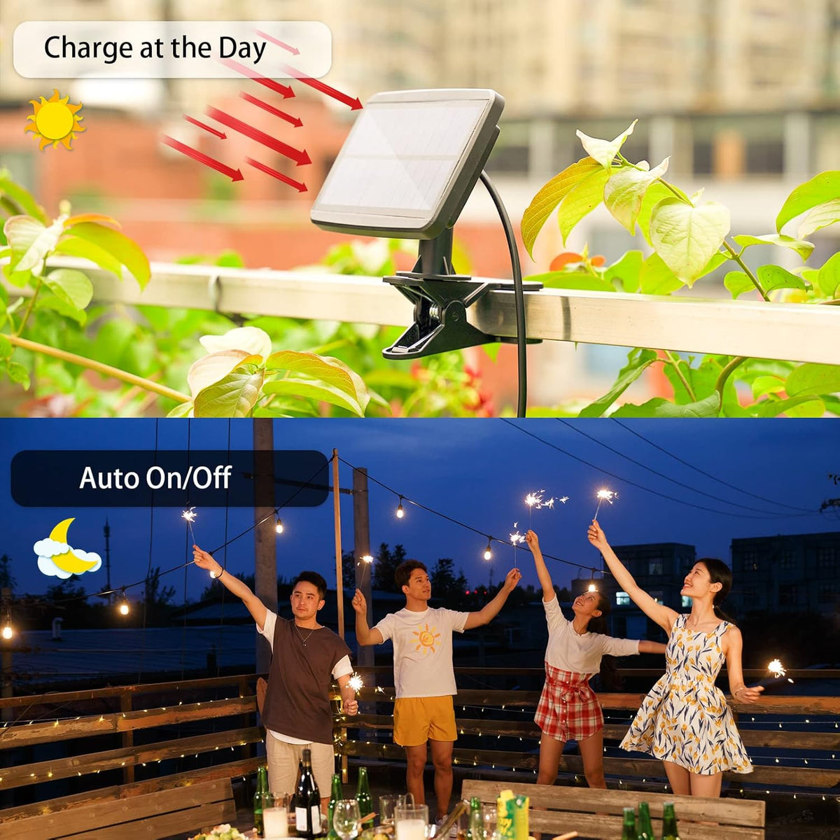 27FT Solar String Lights Outdoor with Remote, Dimmable Waterproof Solar Powered Patio Lights for