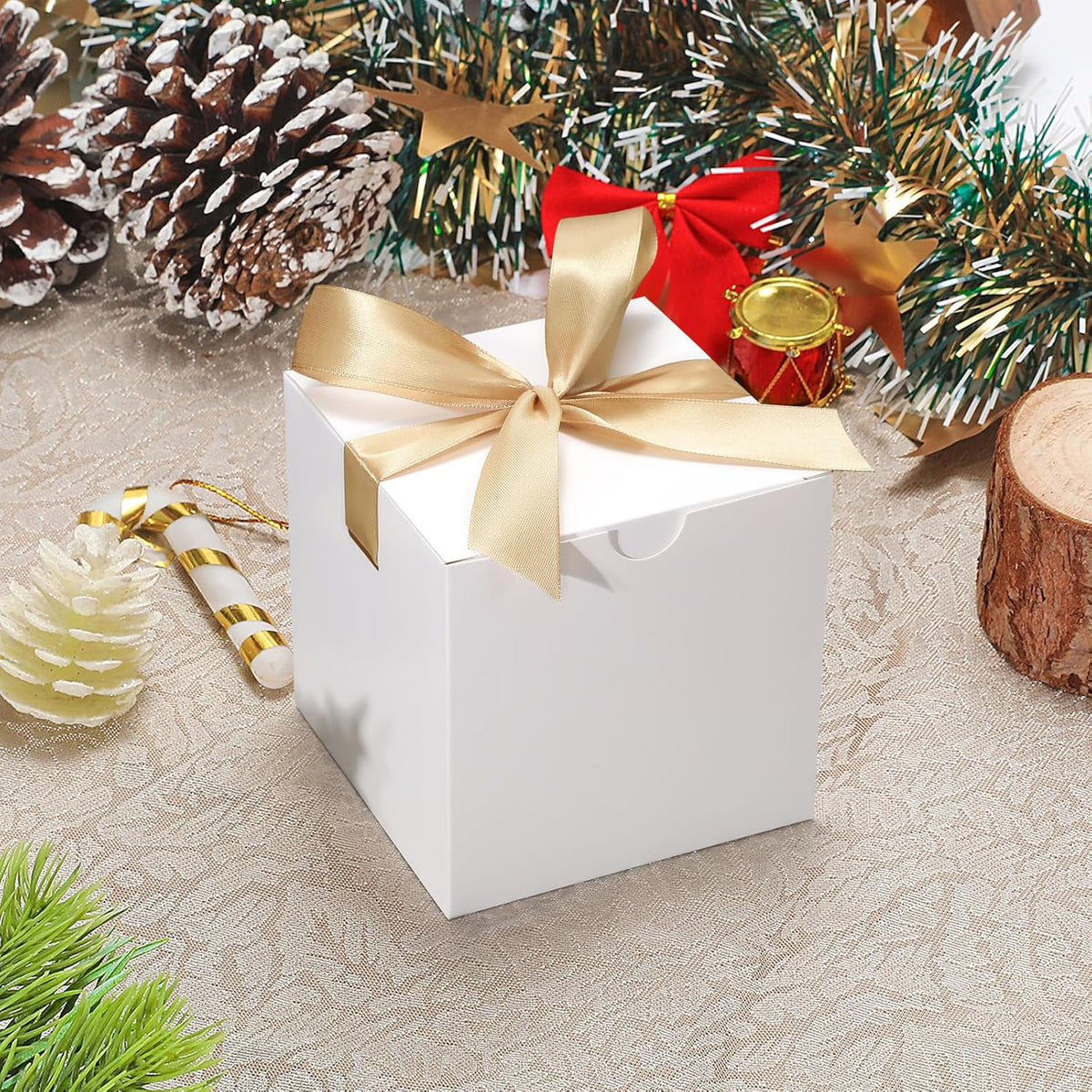 DOYIDE 20 Pack Small Gift Boxes, 6x6x6 Inch White Elegant Paper Boxes with Ribbons, Christmas Gift