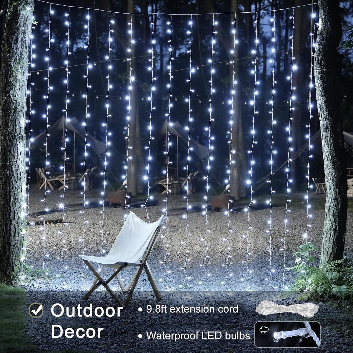 JMEXSUSS 300 LED 9.8x9.8Ft Curtain Lights Indoor with Remote, White Christmas Lights Plug in, 8