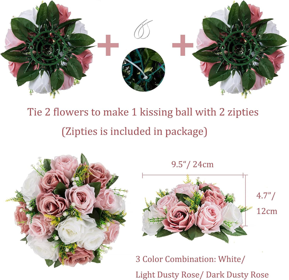 BLOSMON Dusty Rose Flowers Decoration: 2 Pcs Pink Artificial Flowers Balls for Wedding Dinning