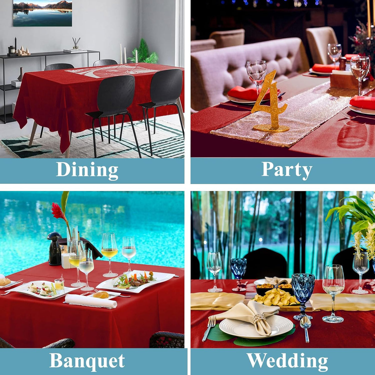 VidaFete Tablecloth 10 Pack 90 * 132inch Rectangle Table Cloth Polyester, Stain Wrinkle Resistant
