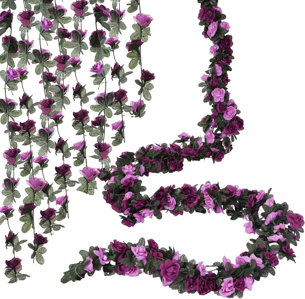10 Pcs 82FT Flower Garland, Artificial Rose Garland Flowers Plants Fake Flower Hanging Rose Ivy