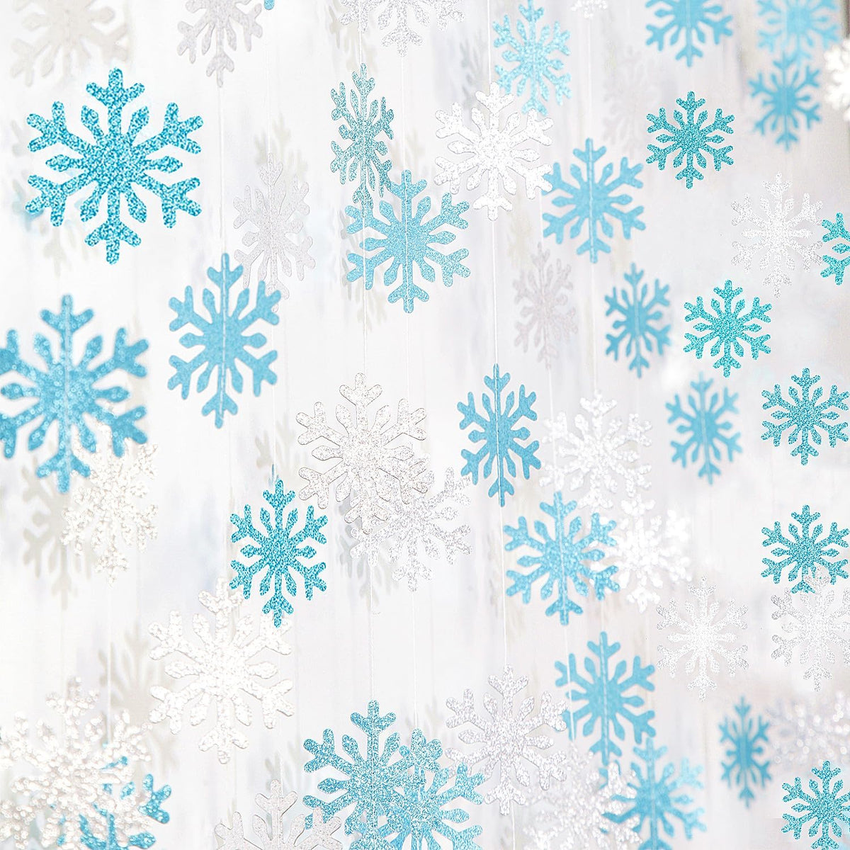 Snowflake-Snow Teal-Silver Christmas Party-Decoration Garland - 52ft Turquoise Winter Wonderland