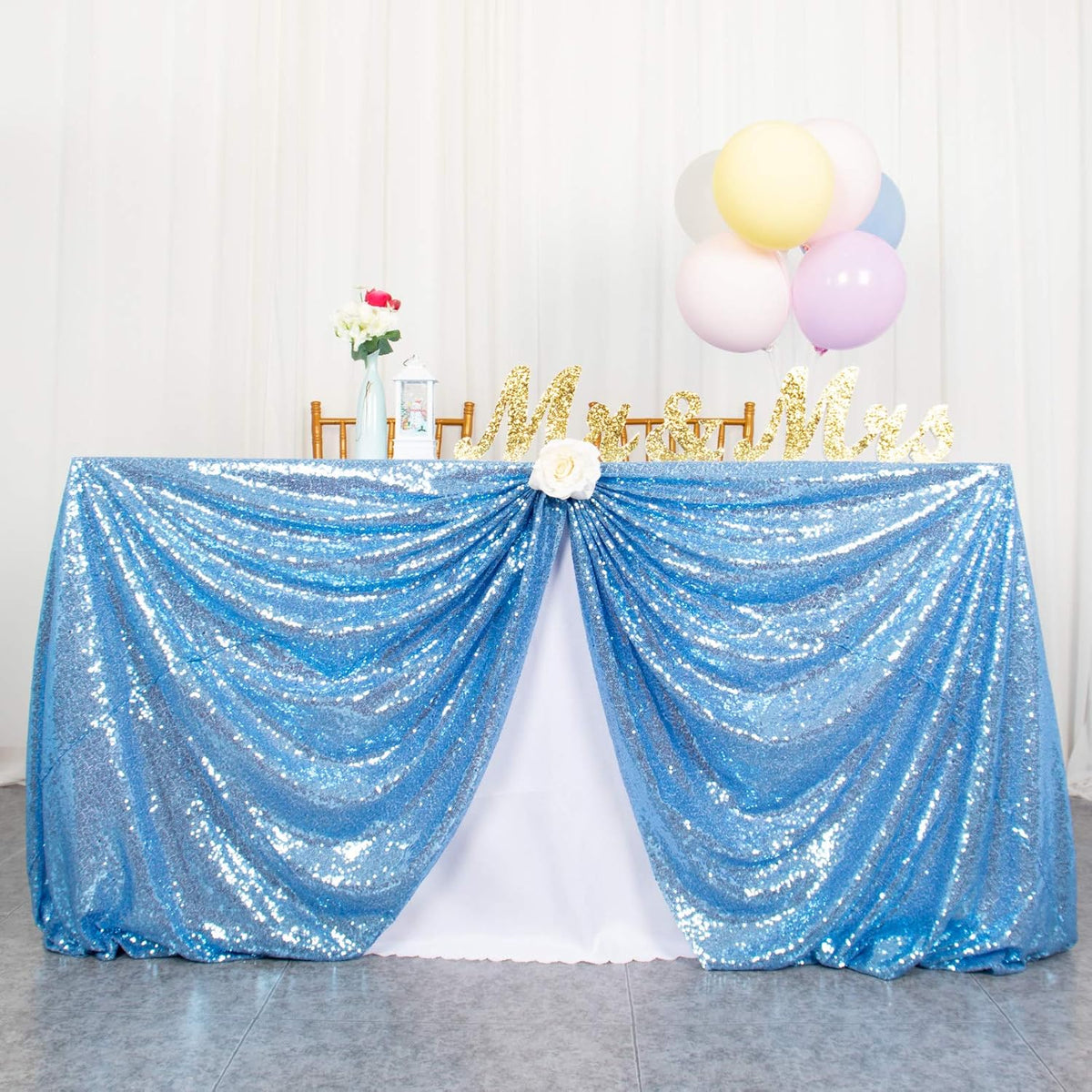 ShinyBeauty Square Tablecloth 72x72-Inch Sequin Tablecloth Overlay Baby Blue Table Cover Sequined