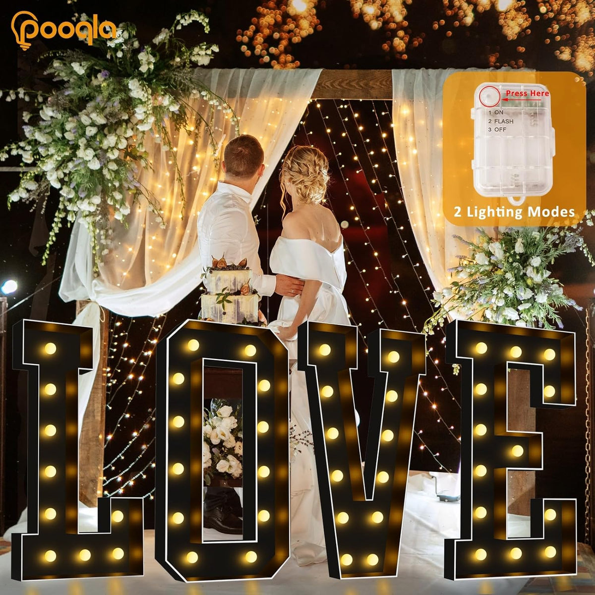 Pooqla 4 FT Marquee Light Up Letters, Black Marquee Letter Lights 4 Feet Tall, Giant Mosaic Sign