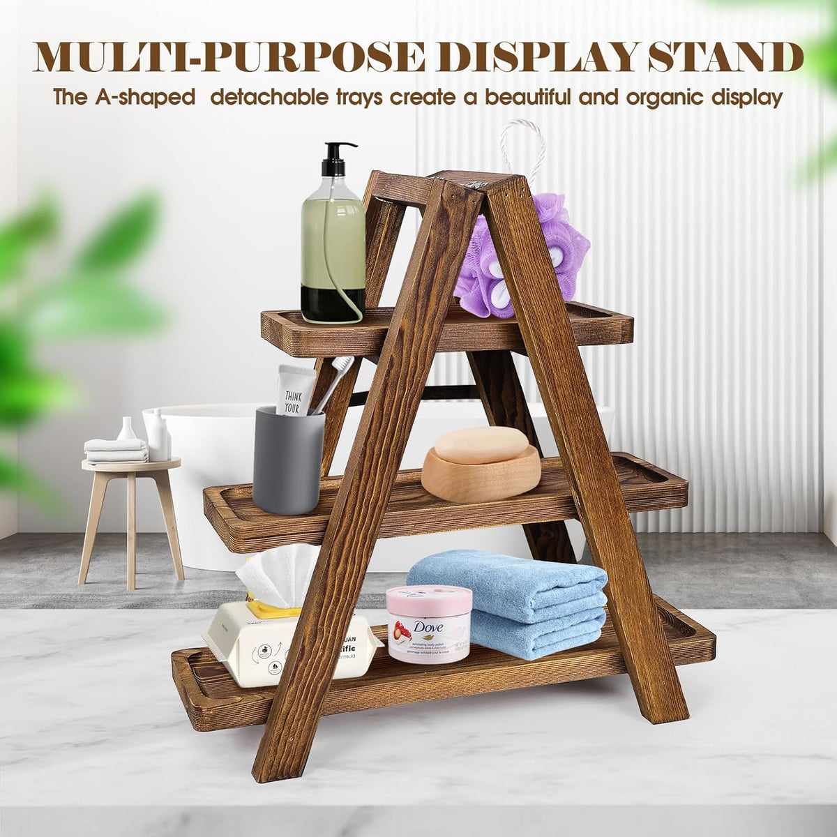 Wooden Cupcake Stand,3 Tier Cake Stands Party Food Display Serving Platter Tray Ladder Stand with