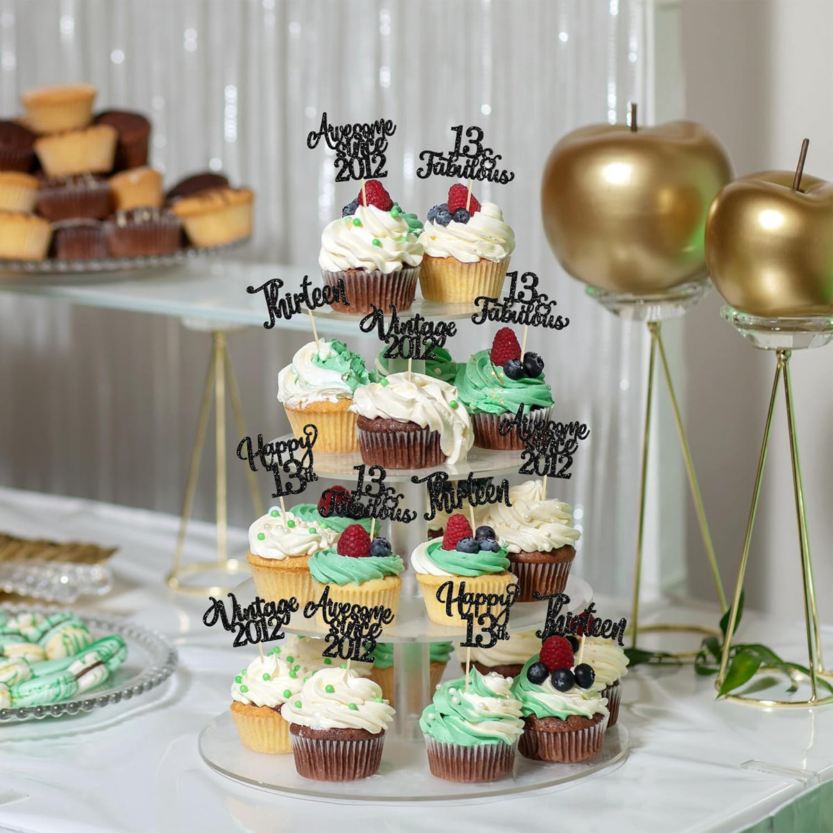 30Pcs Happy 13th Birthday Cupcake Toppers Glitter Thirteen Vintage 2012 Cupcake Picks Cheers to 13