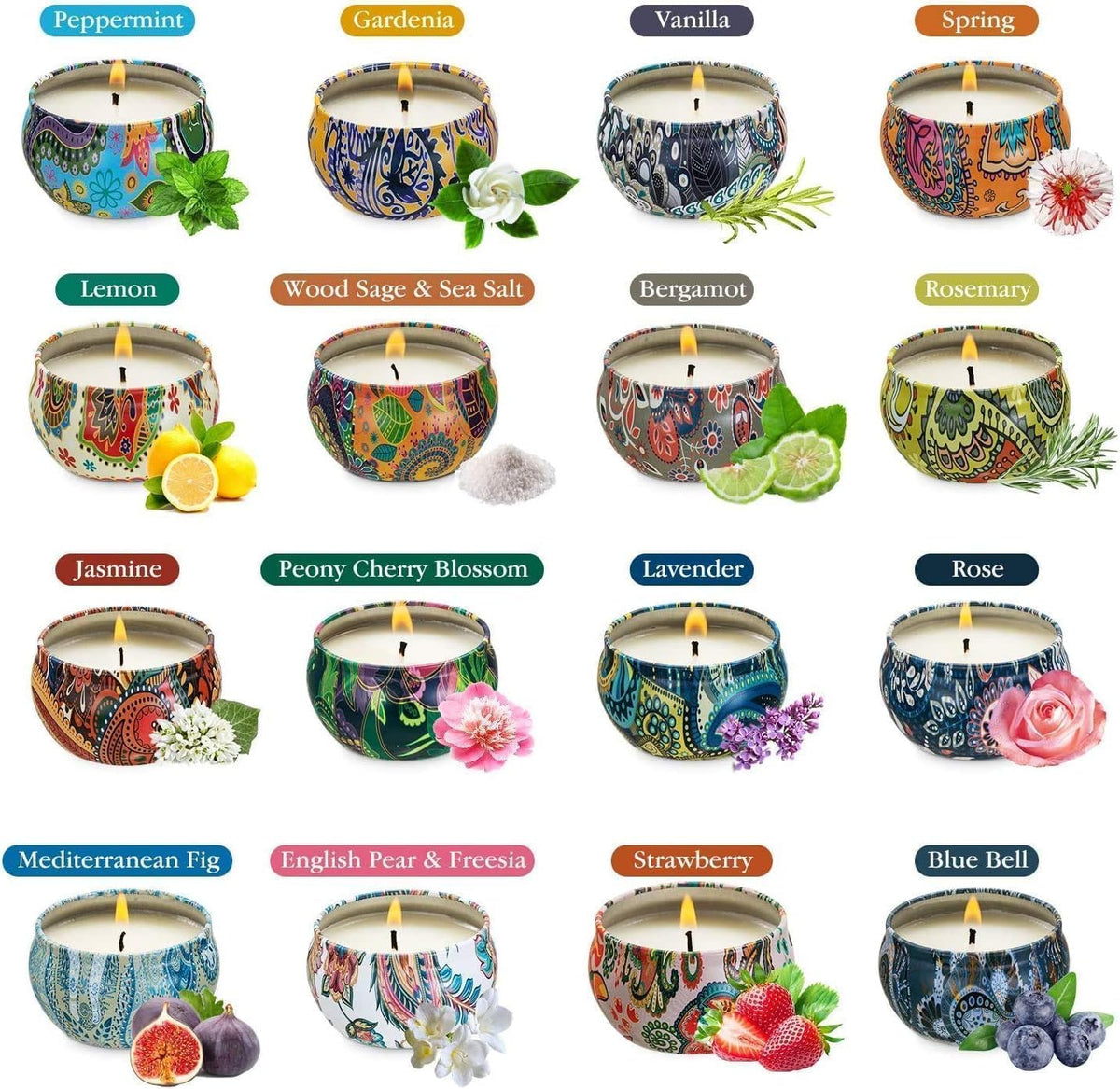 16 Pack Scented Candles Gift Set for Woman, Jar Candle, 2.5 oz Soy Wax Tin Candle-Ideal Gift for