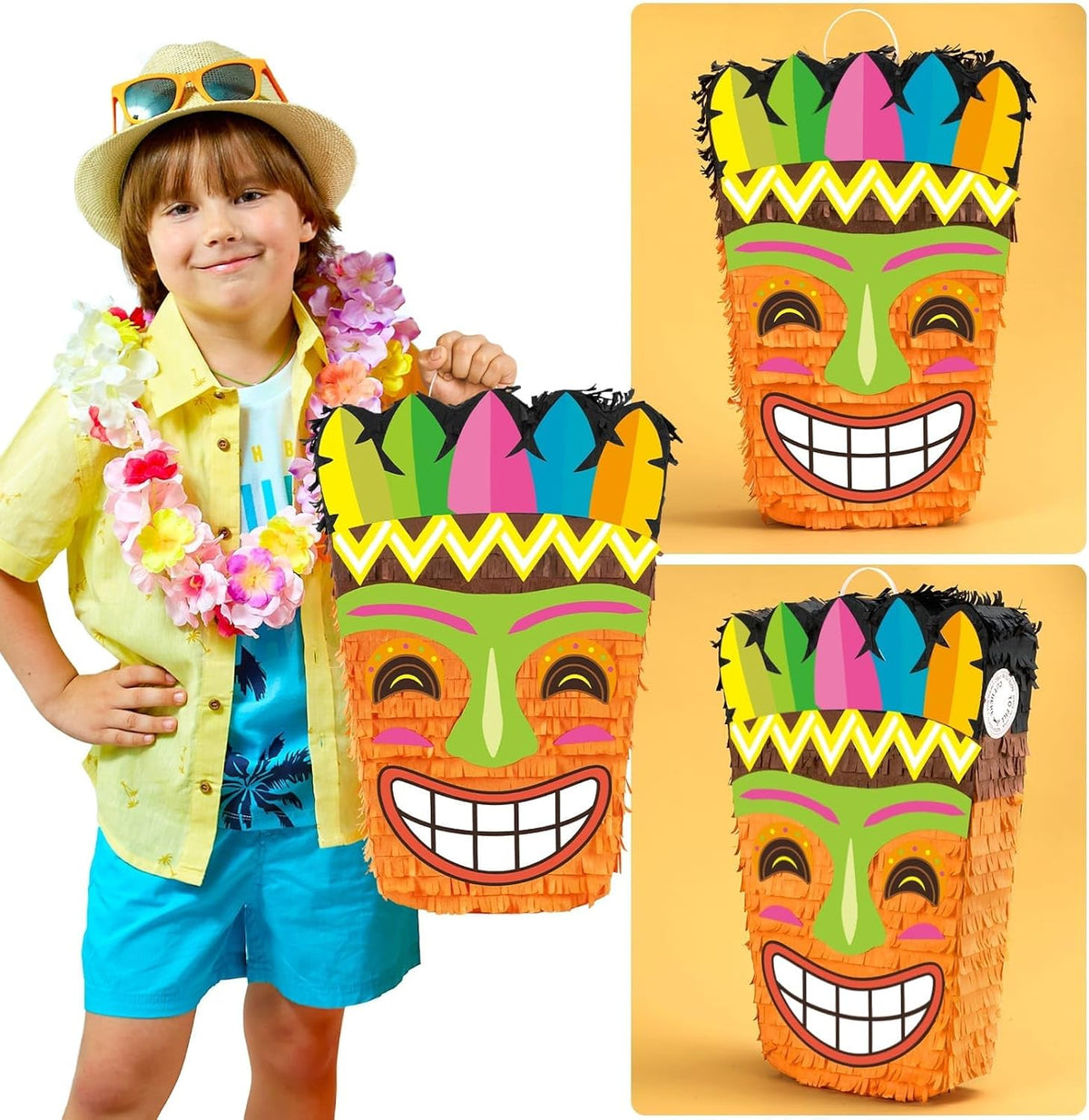 WERNNSAI Tiki Piñata -Tropical Hawaii Piñata with Blindfold and Bat for Girls Boys Kids Piñata