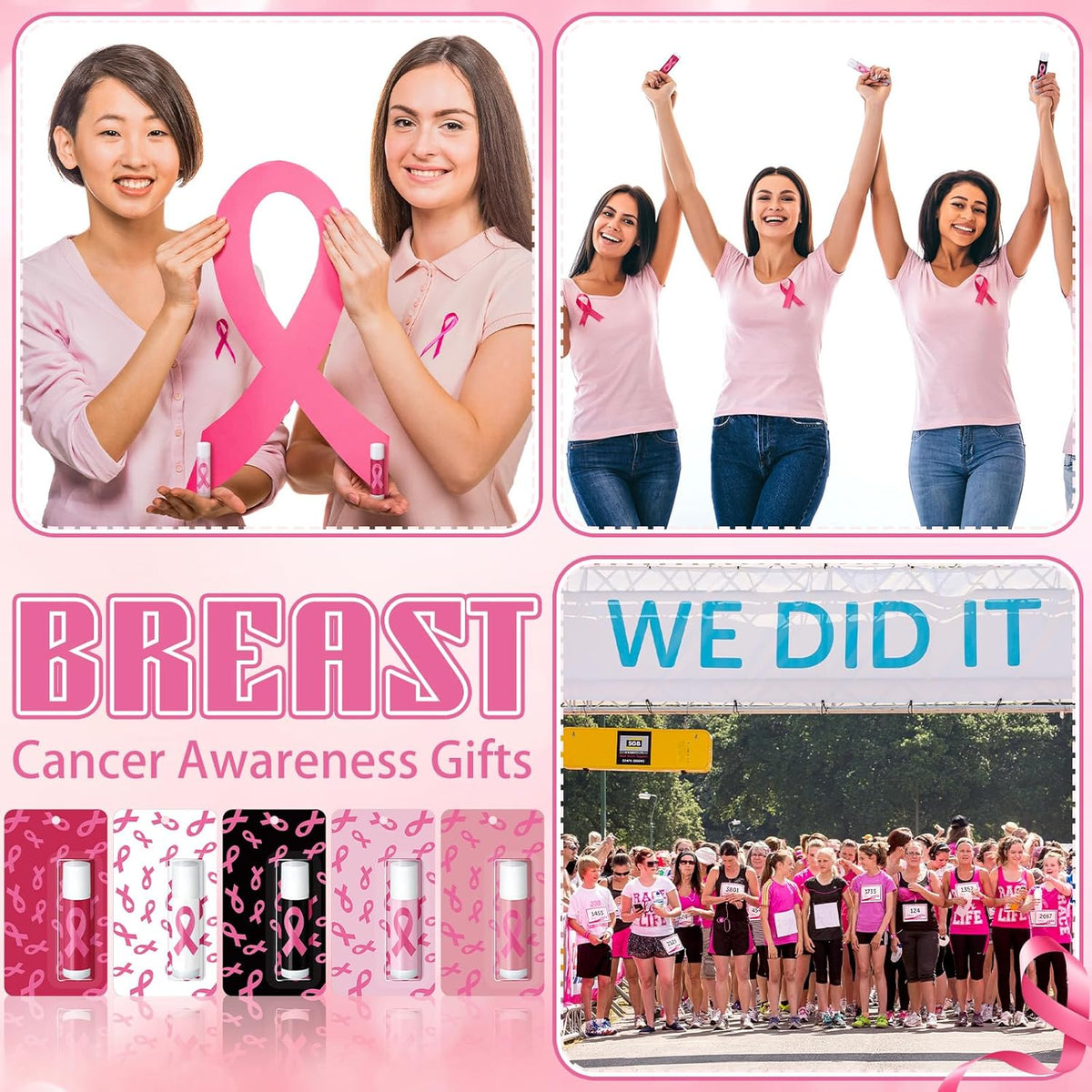 30 Pack Breast Cancer Awareness Accessories Gifts Bulk Lip Balms Favors Pink Ribbon Lip Balms