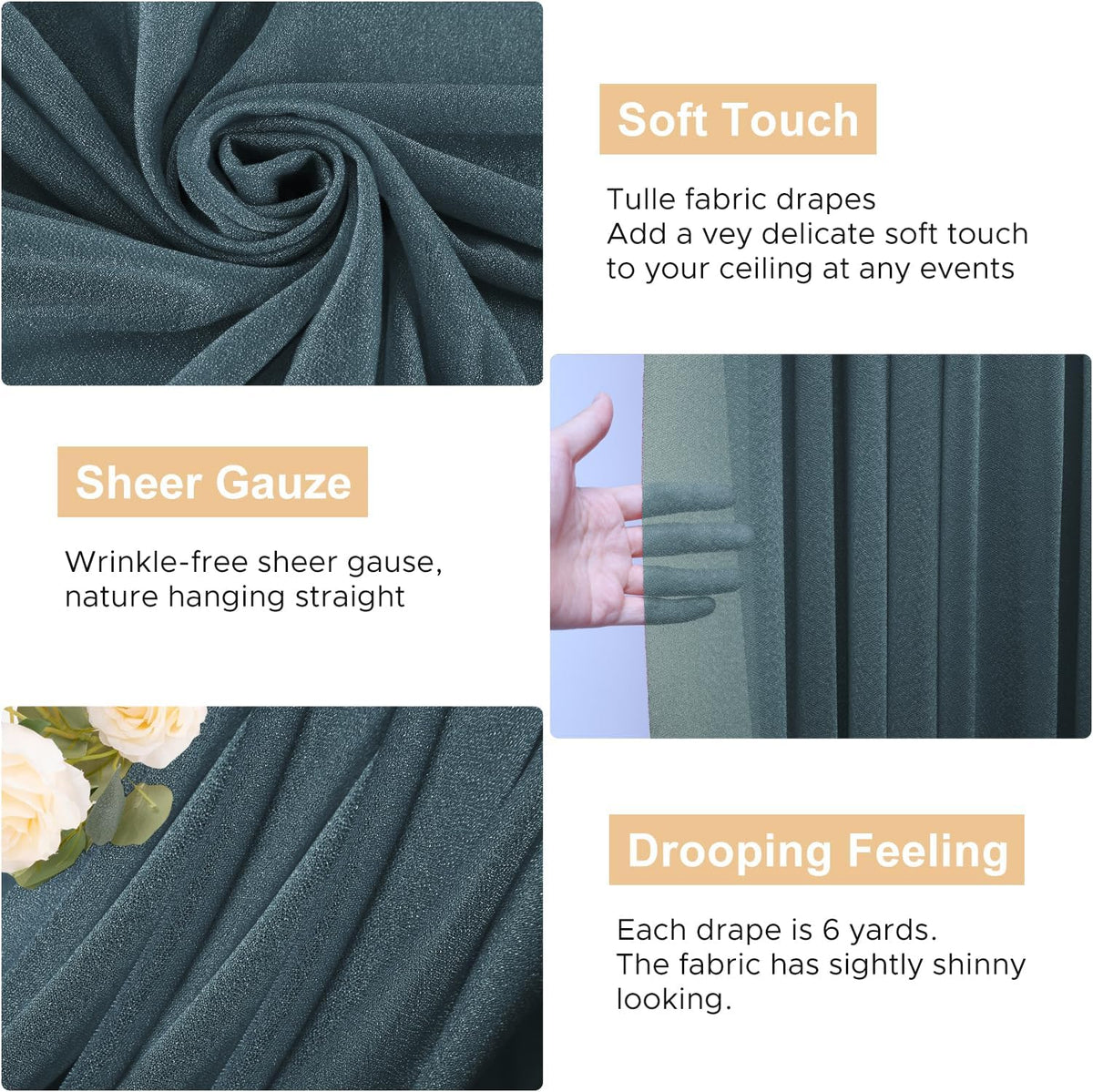 Wokceer Wedding Arch Draping Fabric Grey Blue 28.7" x 20FT Sheer Drapes Backdrop for Ceremony