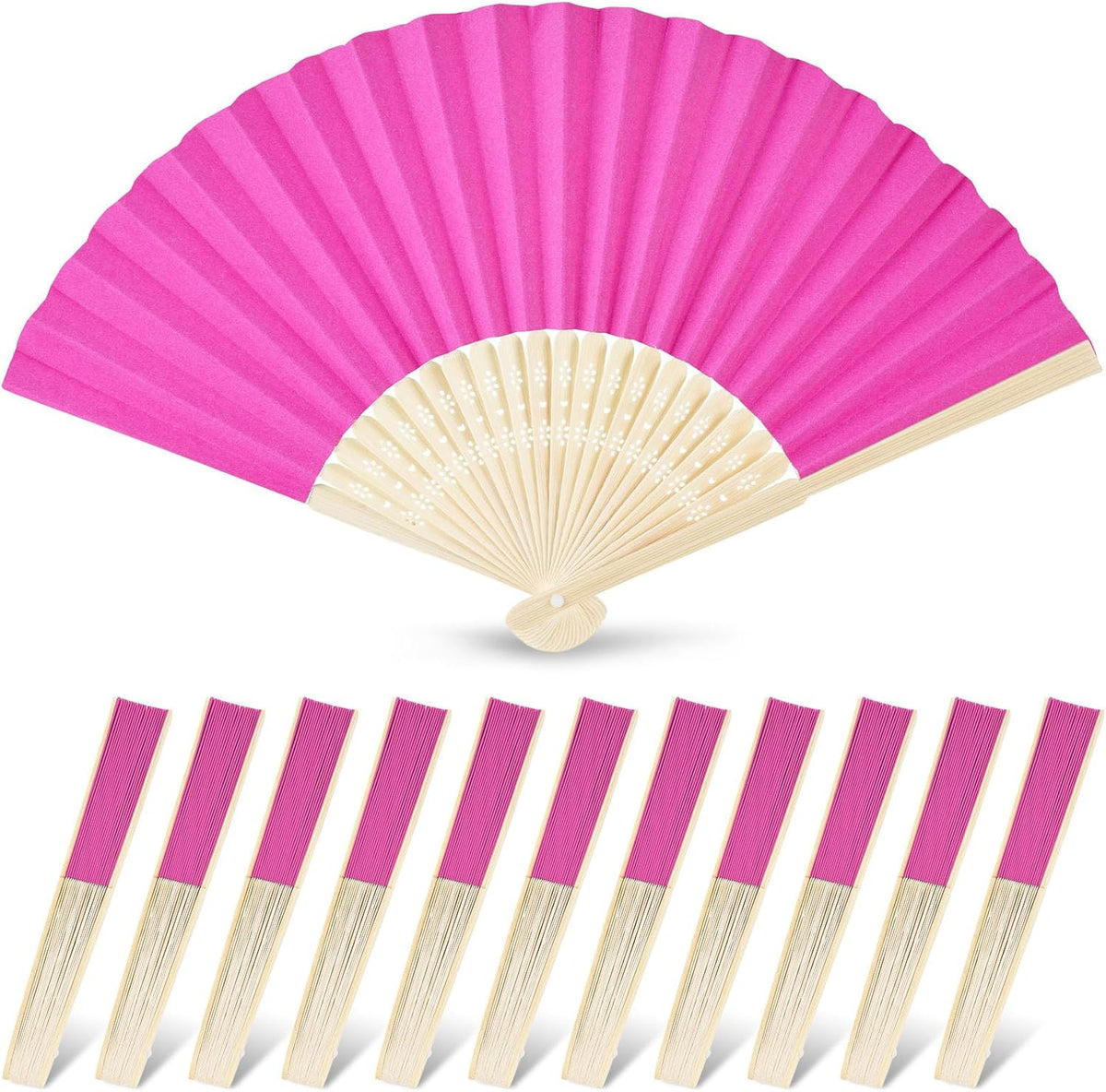 JOHOUSE 12 Pcs Paper Folding Hand Fans, 8.3 Inch Dark Pink Paper Fans Handheld Portable for