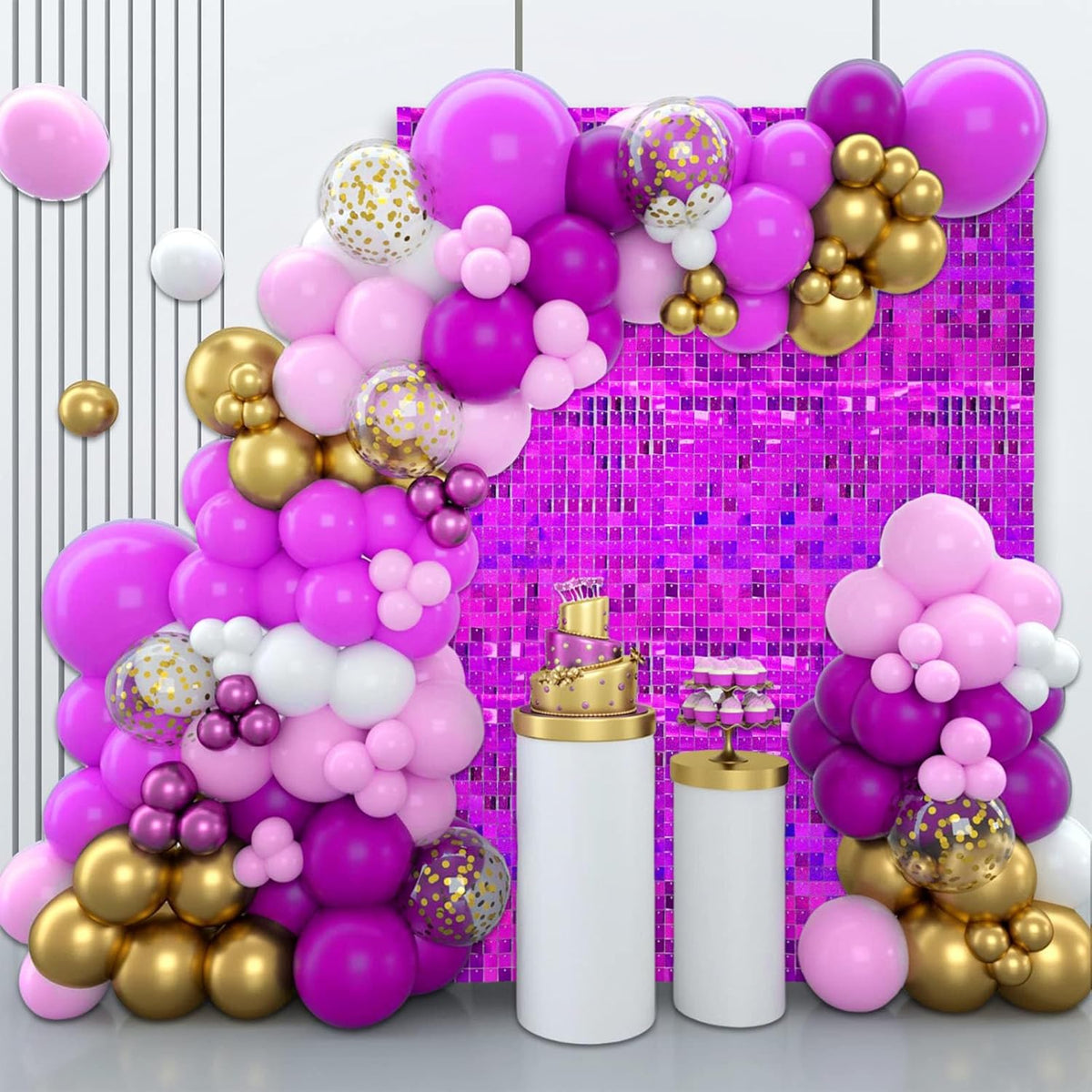 24PCS Purple Shimmer Wall Backdrop, Laser Square Sequin Photo Backdrops Panel, Glitter Wall