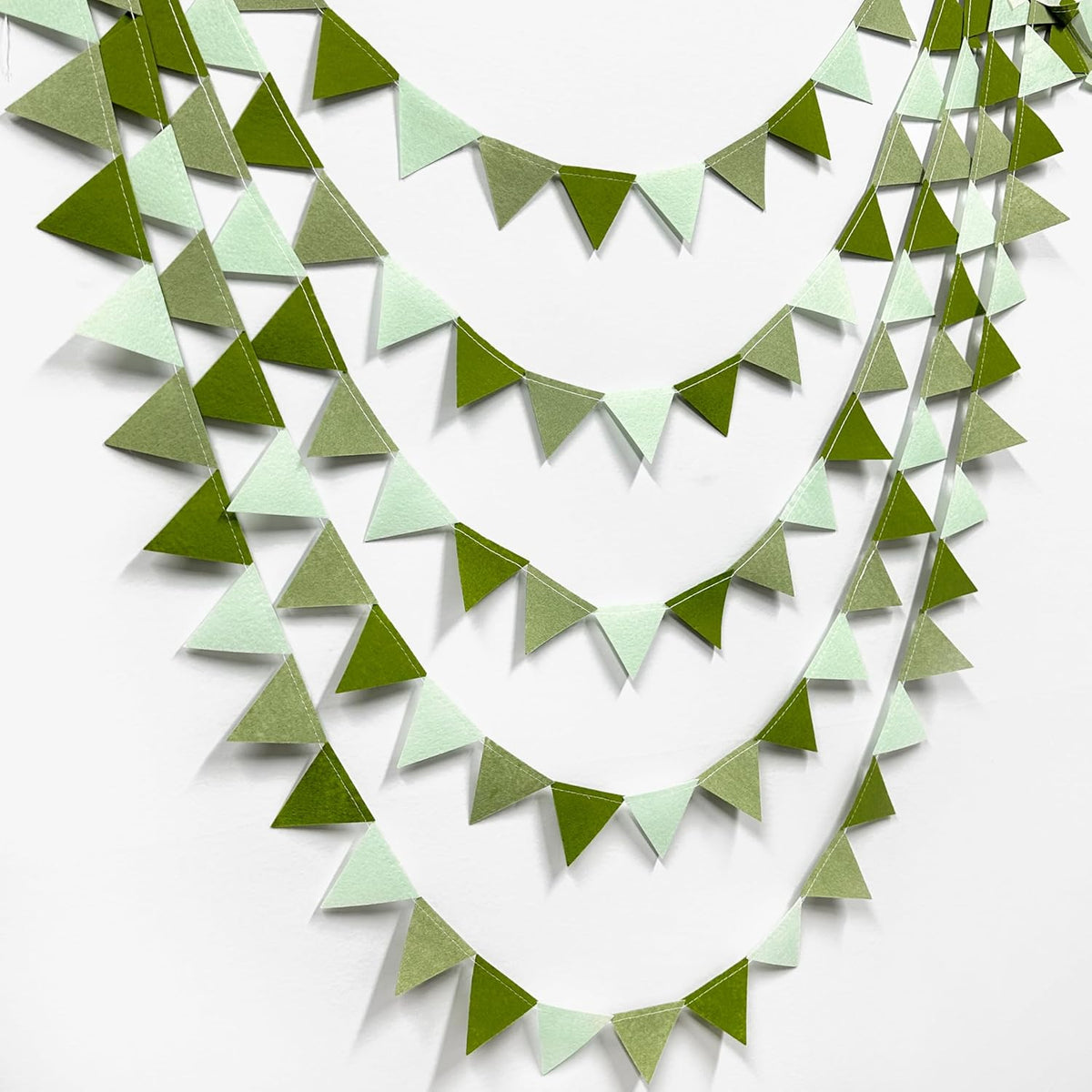 Olive Green Party Decorations Gradient Sage Green Felt Hanging Triangle Mini Bunting Pennant Banner