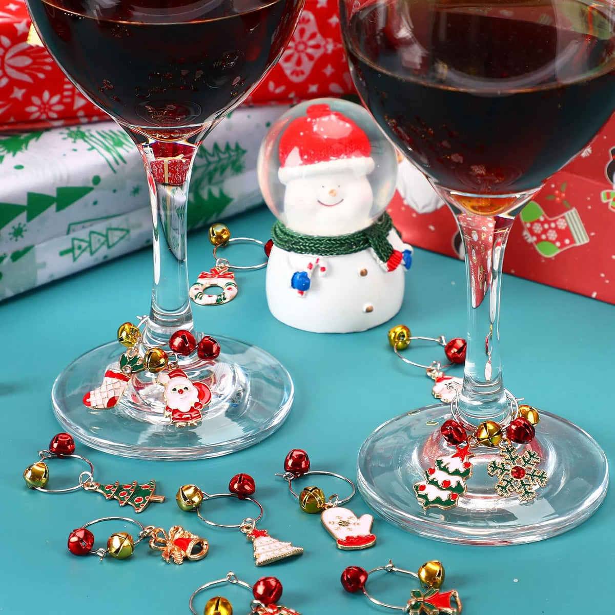 SANNIX 24pcs Christmas Wine Glass Charms - Identification Markers for Stem Glasses, Wine Tasting
