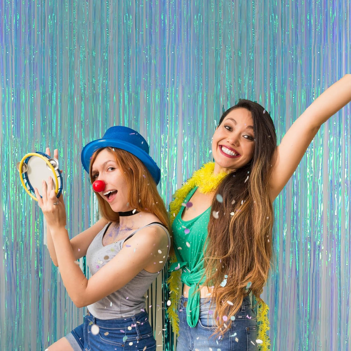 Melsan Fringe Backdrop Birthday Party Streamer Decorations - 2 Pack 3.2 x 6.5 ft Tinsel Backdrop