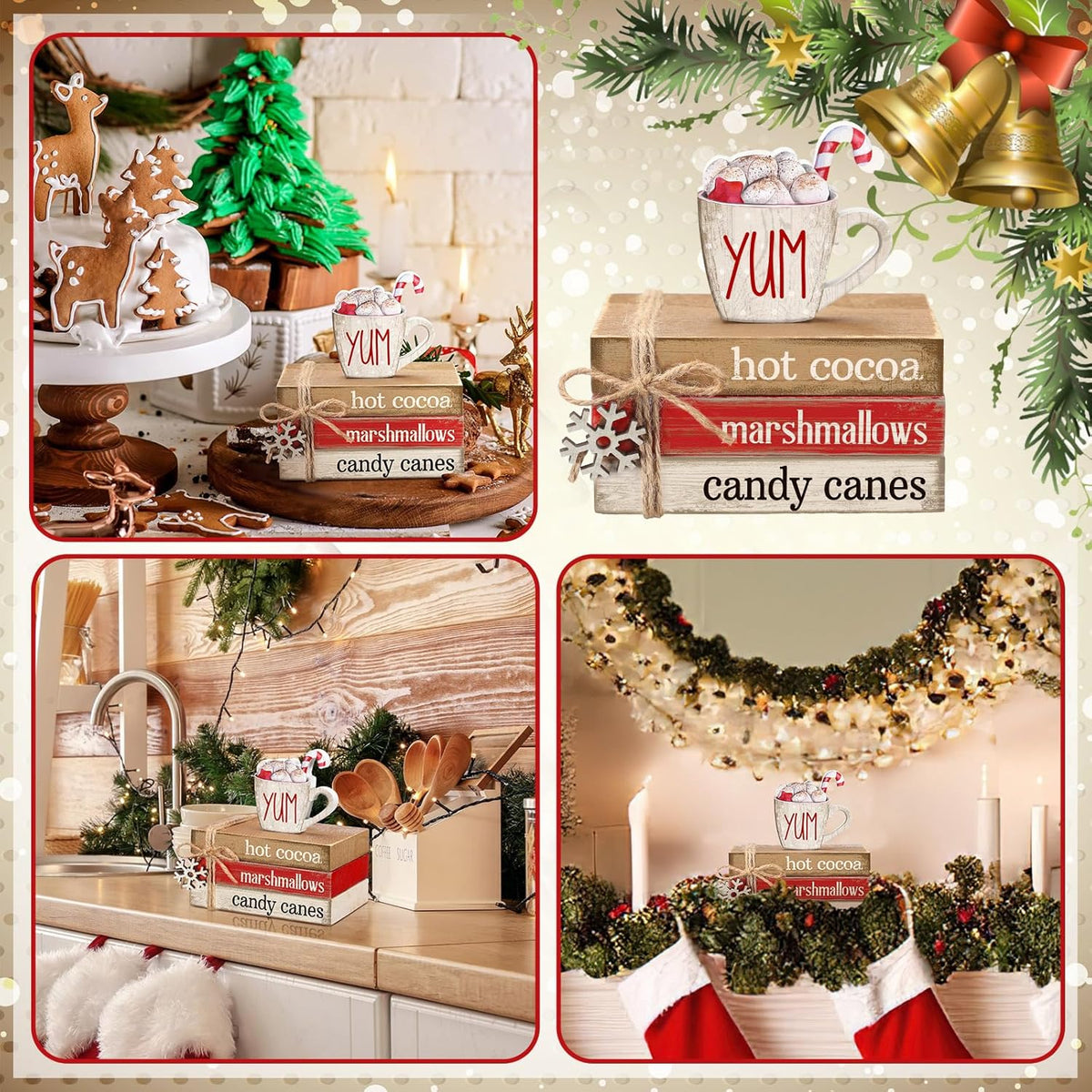 4 Pcs Christmas Table Decorations Winter Snowflake Tiered Tray Decorations Decorative Mini Wooden