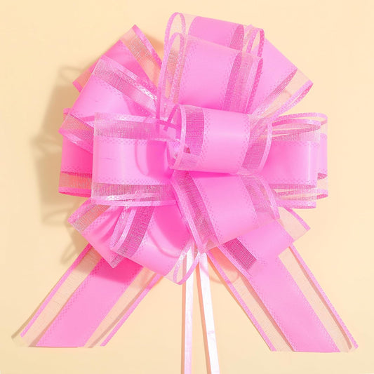 6 Count Pink Organza Satin Pull Bows, 6 inches, Wedding, Bridal Shower, Baby Shower, Modern Style
