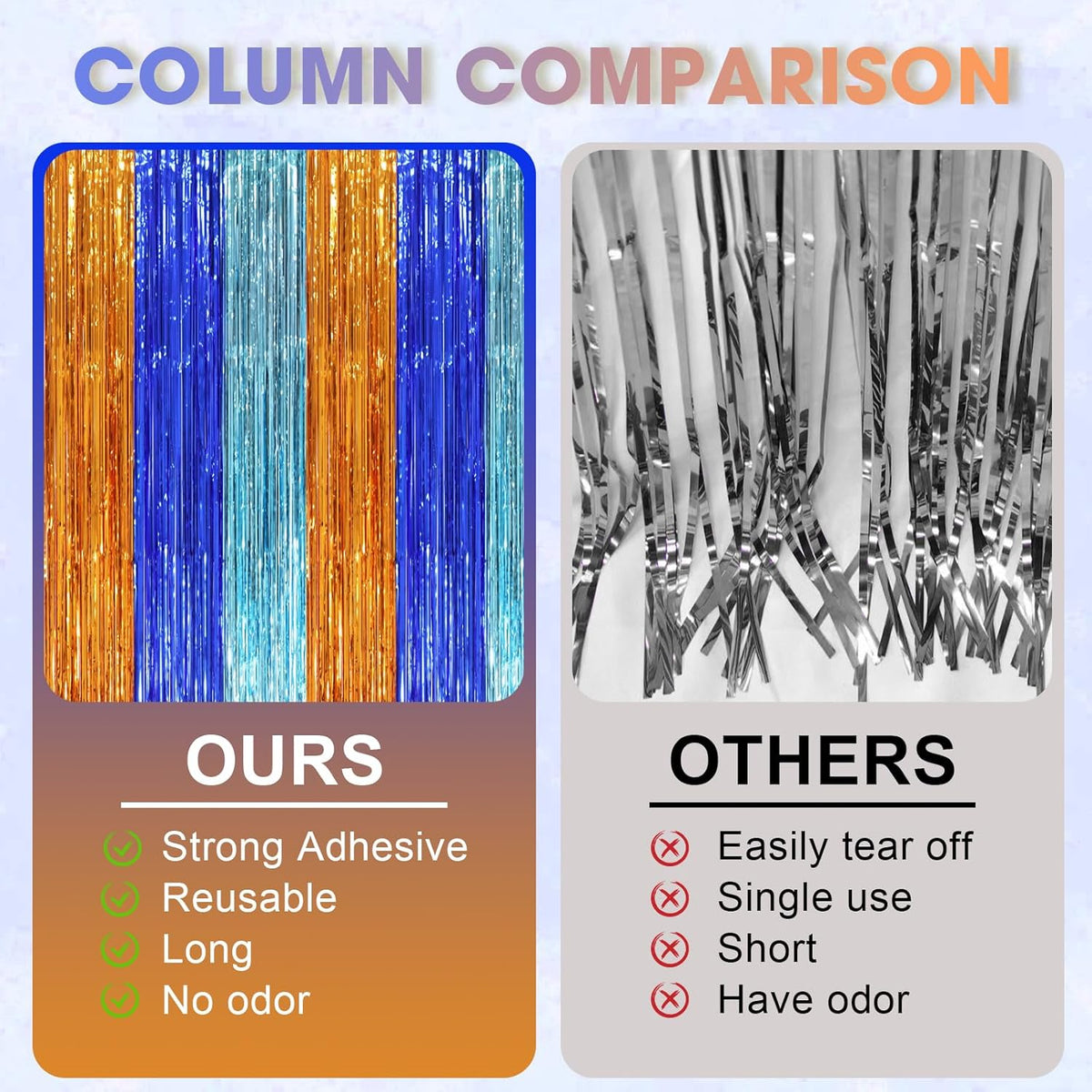 2 Pack Blue Orange Foil Fringe Backdrop Curtains, Tinsel Streamers Party Decorations, Fringe