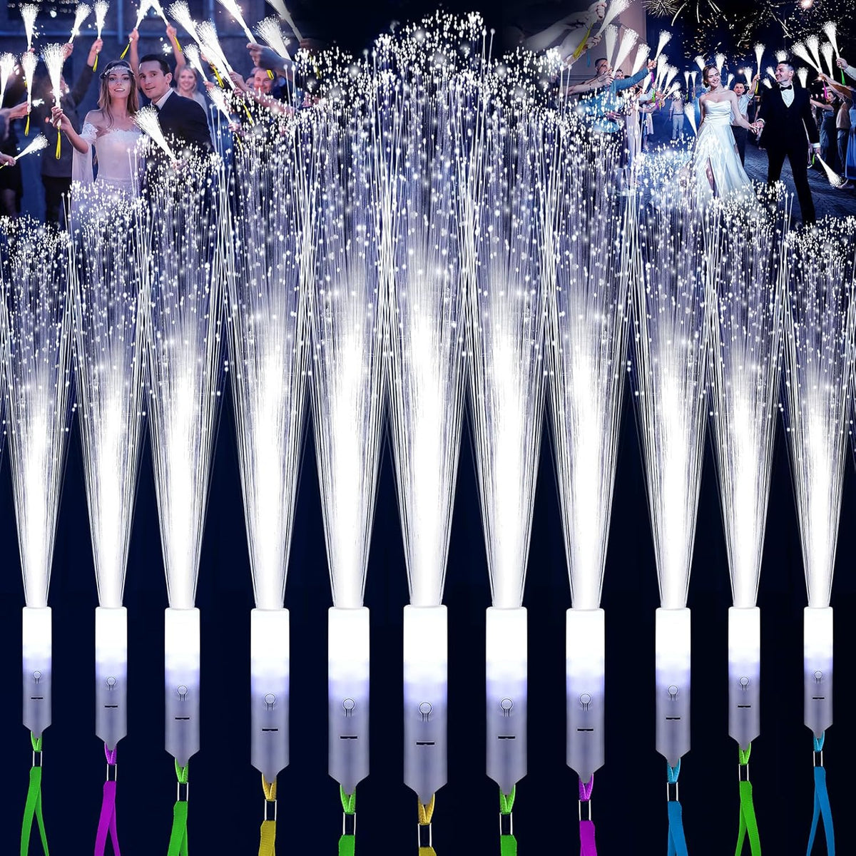 76 PCS White Fiber Optic Sticks, LED Fiber Wands, Fiber Optic Wand with 3 Light Modes, Glow in the