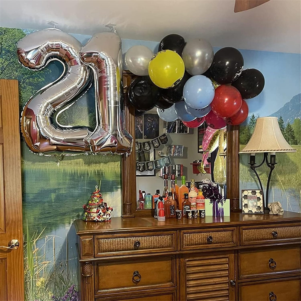 Silver Foil Balloon Number 8 for Boys, 40'' Giant Self Inflating Number Balloons Set 0-9 for Girls