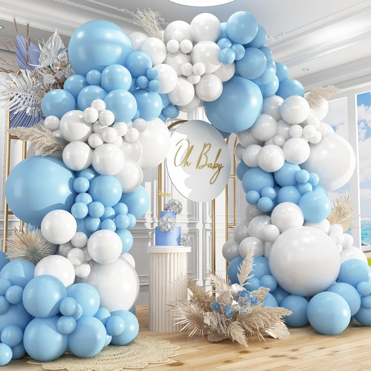 412Pcs Blue and White Balloon Arch Kit, 18 12 10 5 Inch Different Size Light Blue White Balloon