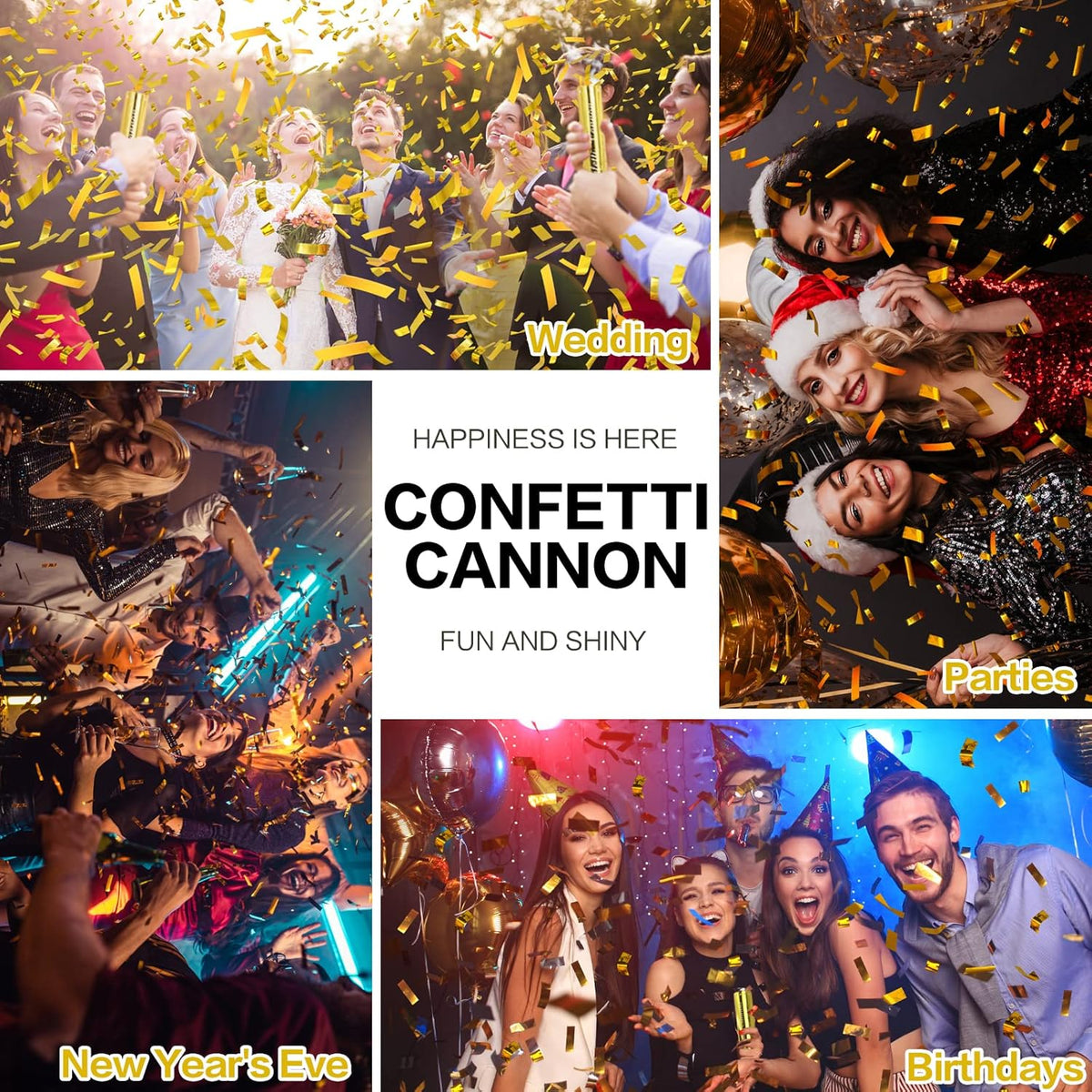 Gold Confetti Poppers - 12 Pack Golden Confetti Cannon for Wedding, Birthday, Graduation, Baby