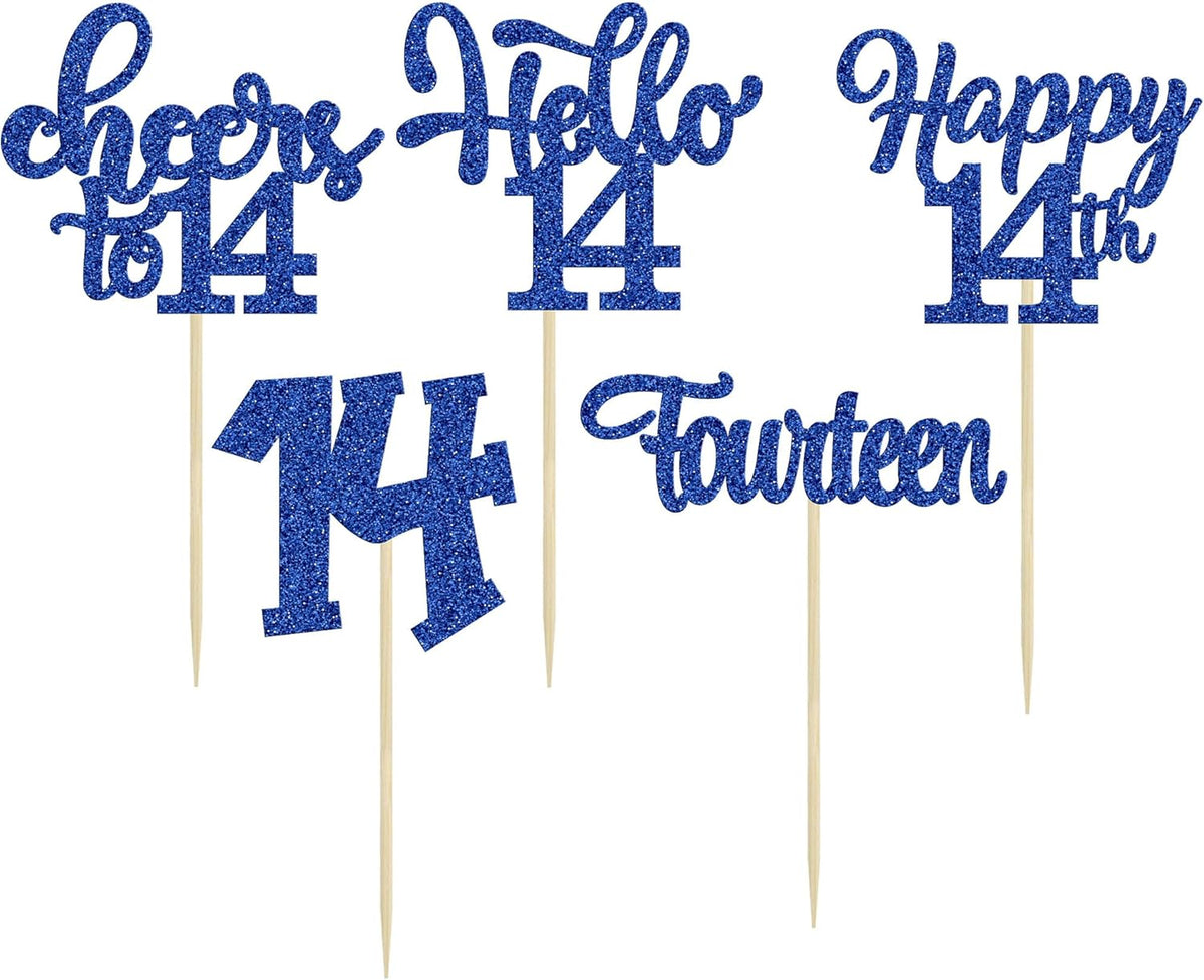 30Pcs 14th Birthday Cupcake Toppers Hello 14 Cupcake Picks Fourteen Cheers to 14 Years Old Cake