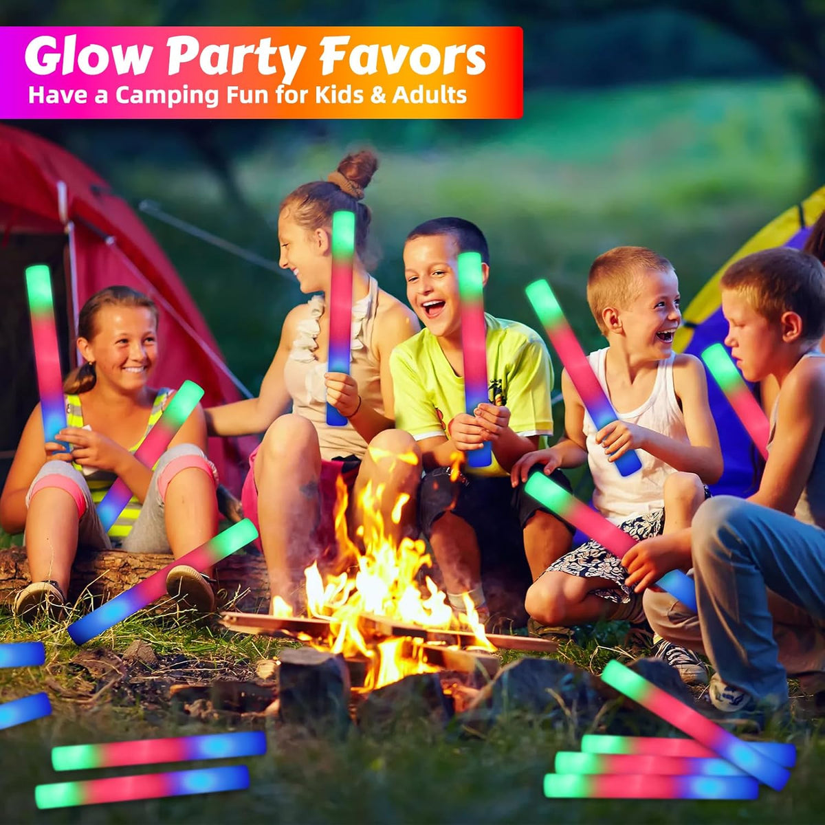 70 PCS LED Foam Glow Sticks Bulk, Glow in the Dark Party Supplies with 3 Modes Colorful Flashing