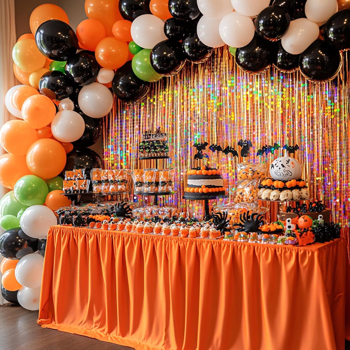 4 Packs Orange Foil Fringe Curtain, Orange Glitter Metallic Tinsel Backdrop for Birthday, Wedding
