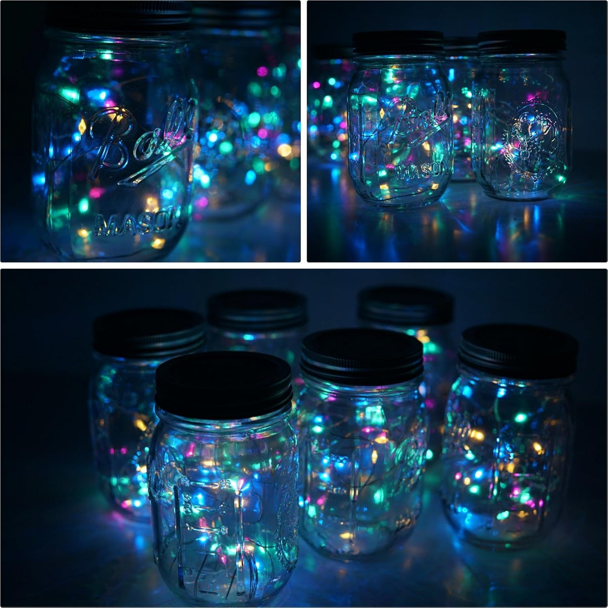 6 Pack Mason Jar Lights, 10 LED Solar Colorful Flicker Fairy String Lights Lids Insert for Garden
