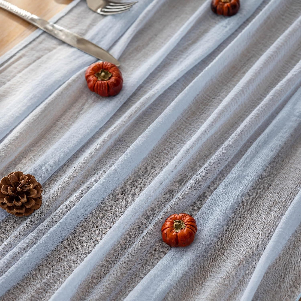 3pcs Light Blue Gauze Rustic Cheesecloth Table Runner 120 Inch 10 FT for Wedding Baby Shower Bridal