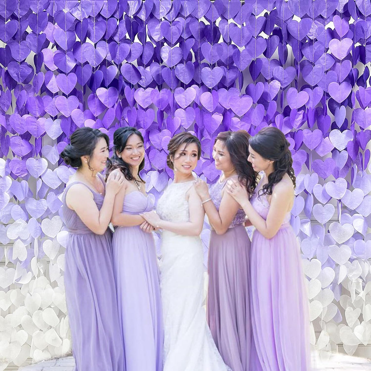 205Ft Lavender Party Decoration Ombre Purple White Heart Backdrop Streamer Tissue Paper Heart
