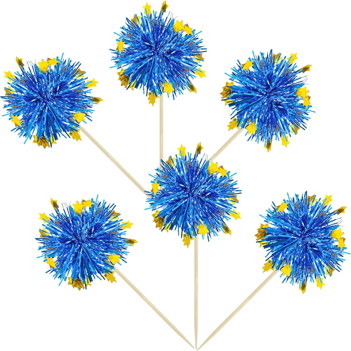 Ephlyn 30Pcs Foil Firework Cupcake Toppers Firework Cake Toppers Tinsel Flower Drink Stirrers