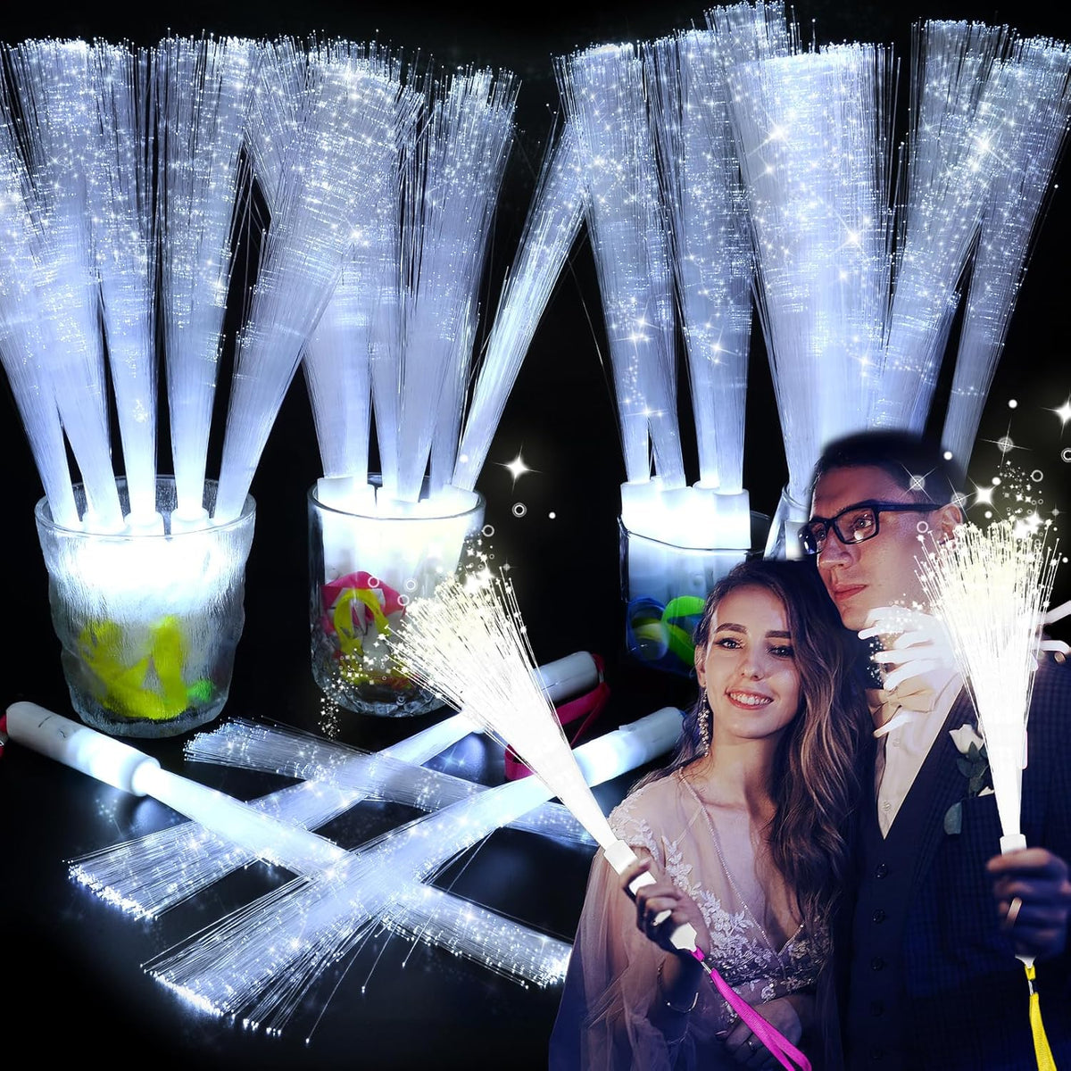 150 PCS White Fiber Optic Sticks, Glow Wands & Light Up Wands for Kids, Fiber Optic Wand with 3