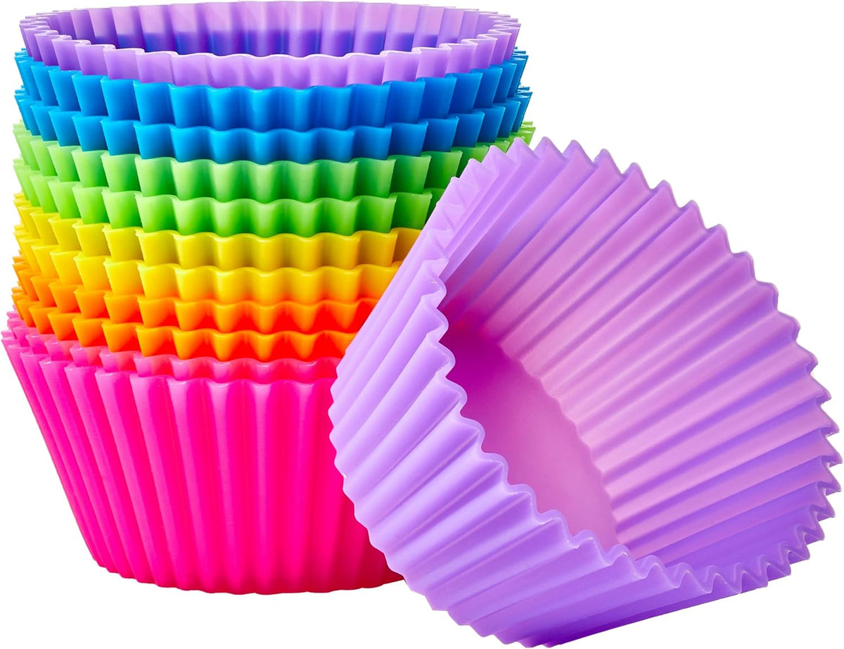 Amazon Basics Reusable Silicone Baking Cups, BPA Free Muffin Liners, Dishwasher Safe, 2.9 x 2.9 x
