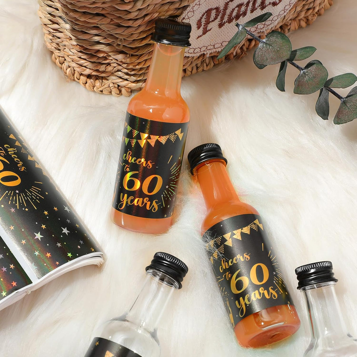 Vesici 50 Pack Mini Liquor Bottles 1.7oz Shot Mini Wine and Champagne Bottle Birthday Sticker with