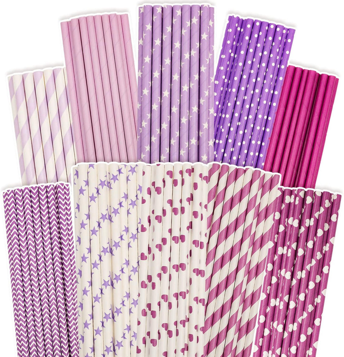 Purple Paper Straws for Drinking Purple Disposable Straws 150pcs Disposable Straws Bulk（10 Pattern）