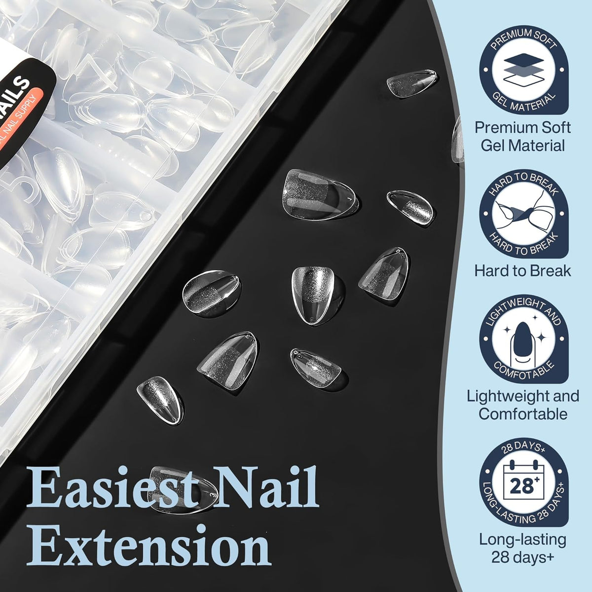 Extra Short Almond Nail Tips, 360pcs Soft Gel Pre-Shaped Acrylic XS Fake Nails, Half Matte Full