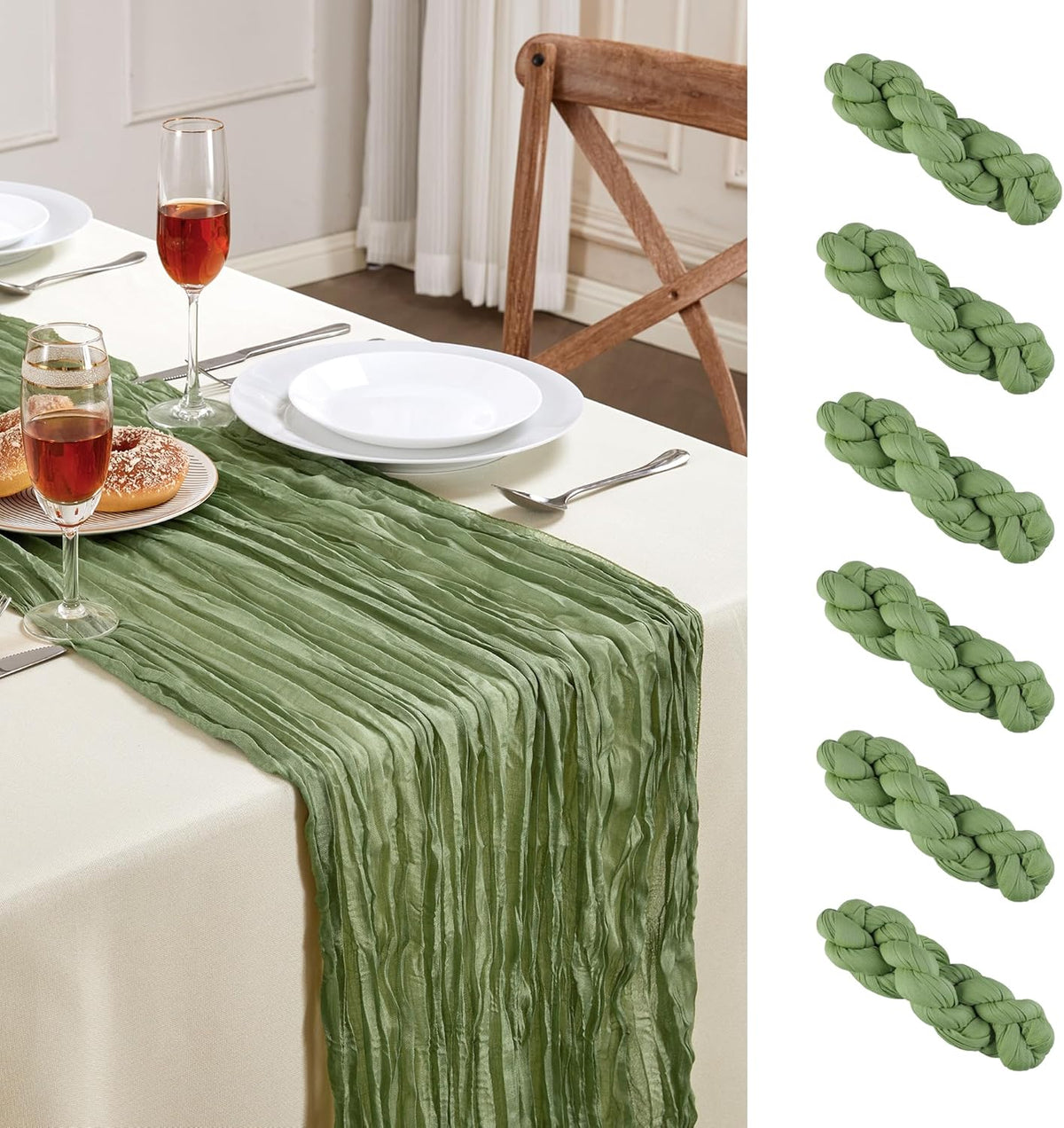 6 Pack Sage Green Cheesecloth Table Runner 10FT Long Boho Gauze Table Runner Rustic Sheer Runner