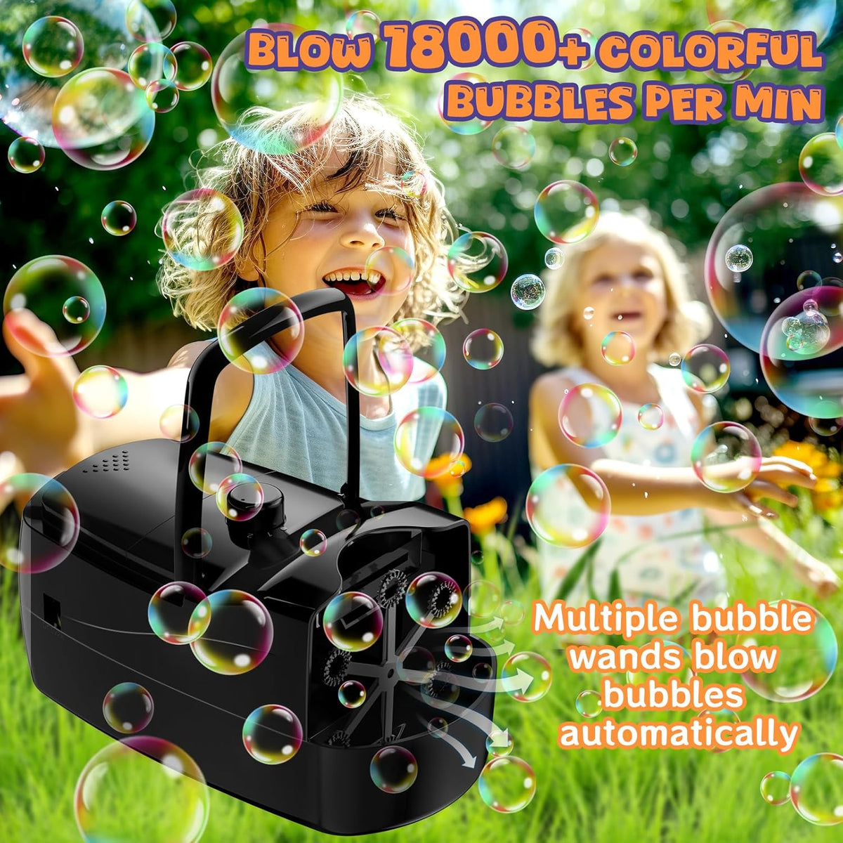 Bubble Machine, Automatic 18000+ Per Minute Big Bubbles Blower Maker for Kids Toddlers with 2