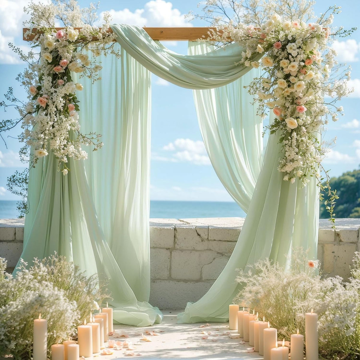Wedding Arch Draping Fabric 2 Panels 19FT Sage Green Arch Drapes Sheer Backdrop Curtain for Wedding