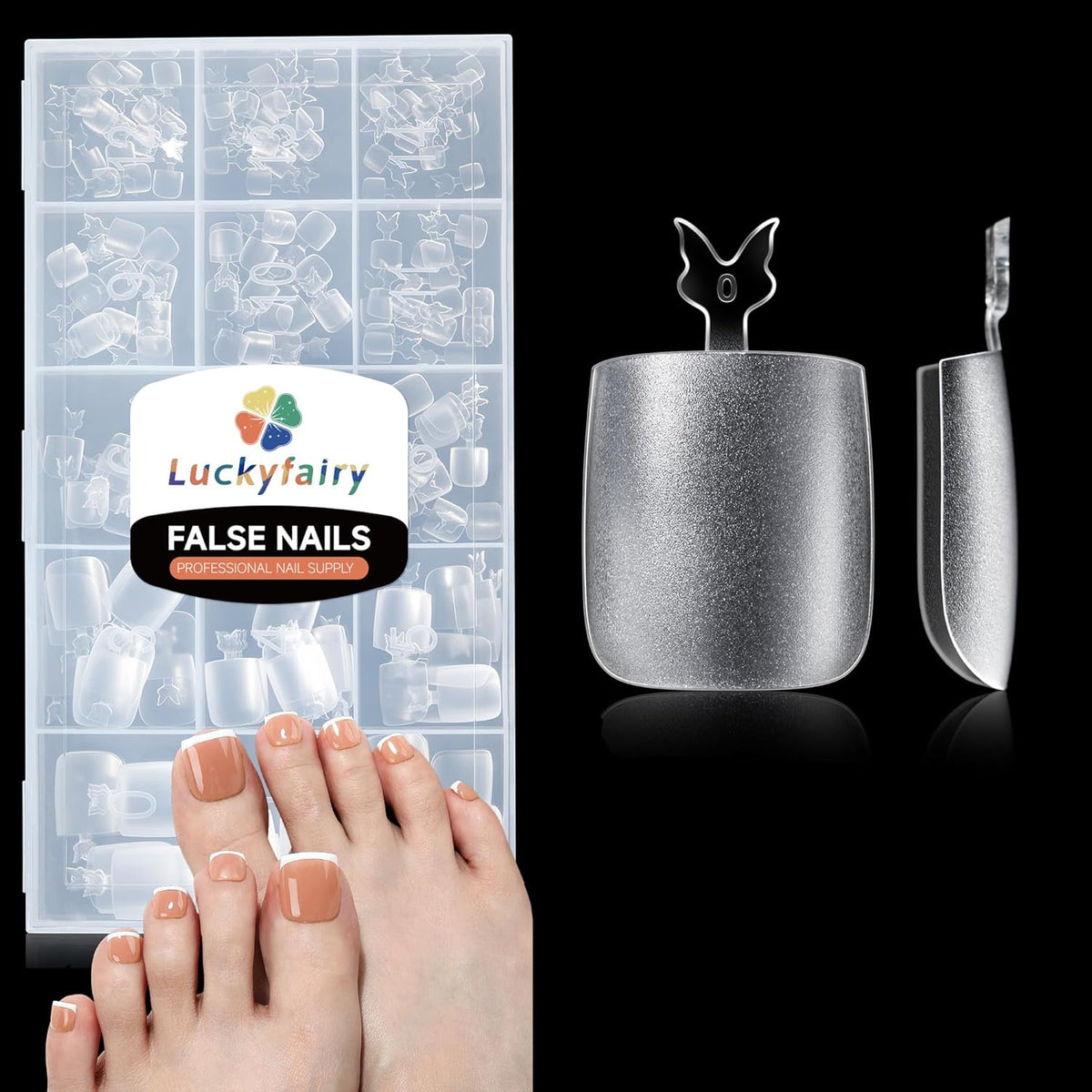 Square Toe Nail Press Ons French Style Toe Tips 240pcs Clear False Fake Toenails for Faster Toe