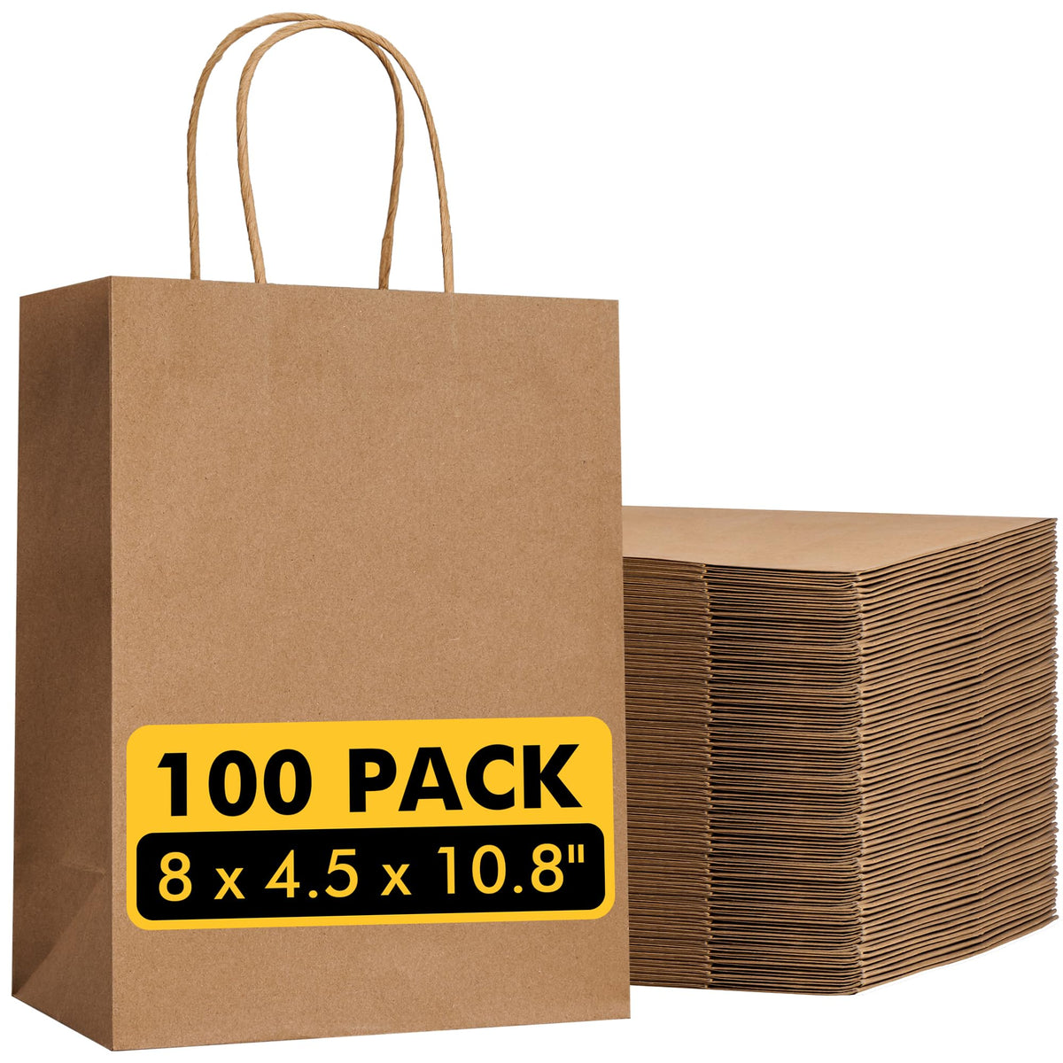 RACETOP Brown Kraft Gift Paper Bags 100 Pack 8x4.5x10.8 in with Handles