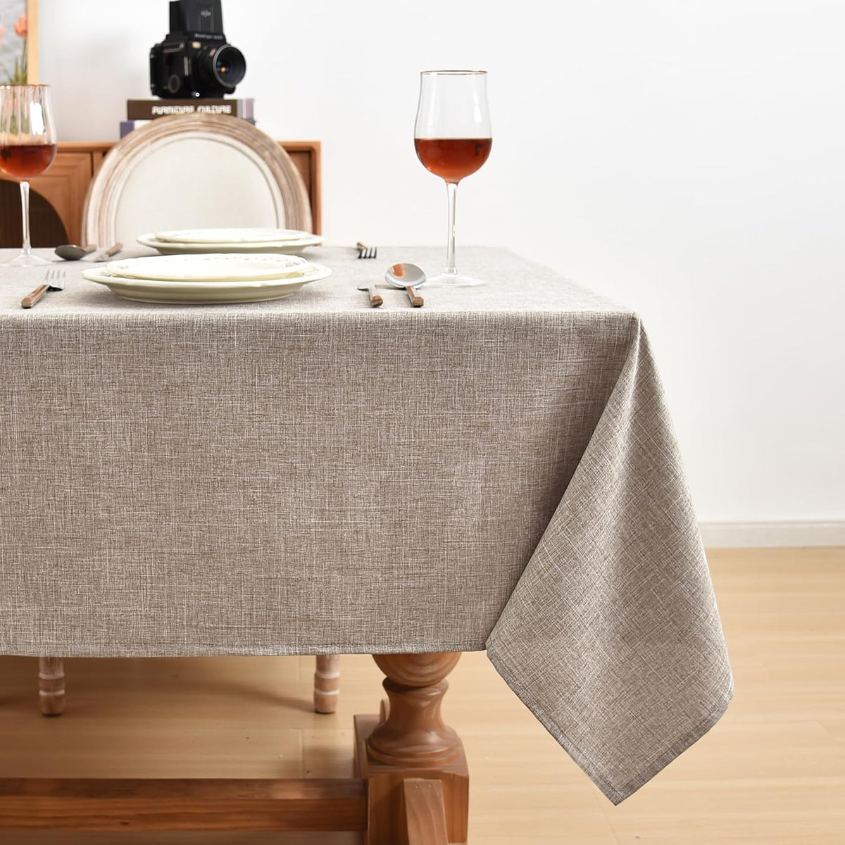 Fitable Nature Faux Linen Tablecloths Rectangle 60 x 84 Inch - 2 Pack Neutral Table Clothes for 4-6
